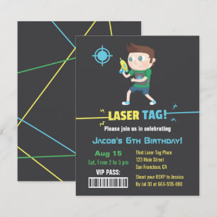 Laser Tag VIP Pass Boys Birthday Party Invitations