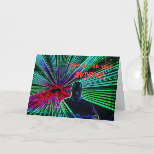 Lasers on DJ birthday card