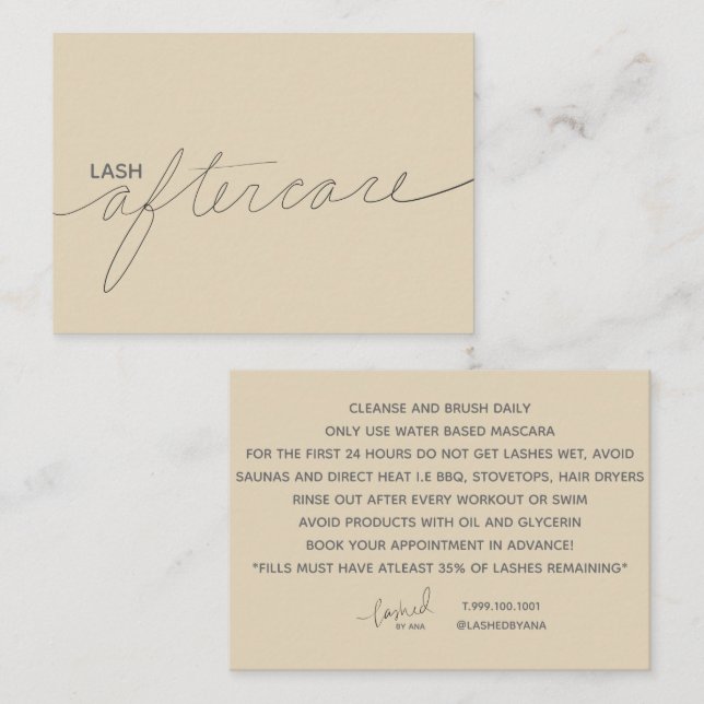 Lash after care card (Front/Back)