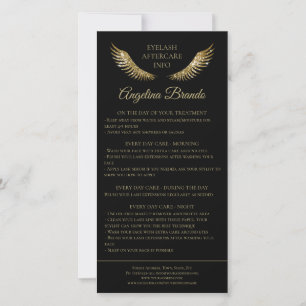 Lash Aftercare Info Gold Glitter Wings Black Thank You Card