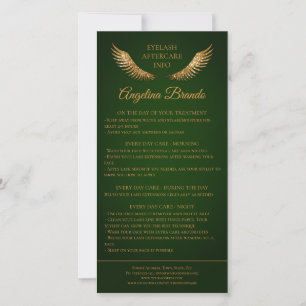 Lash Aftercare Info Gold Glitter Wings Green Thank You Card