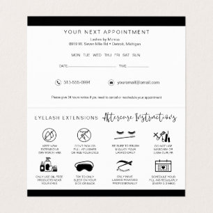 Lash Aftercare Instructions & Appointment Reminder Business Card