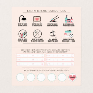 Lash Aftercare Instructions & Appointment Reminder Business Card
