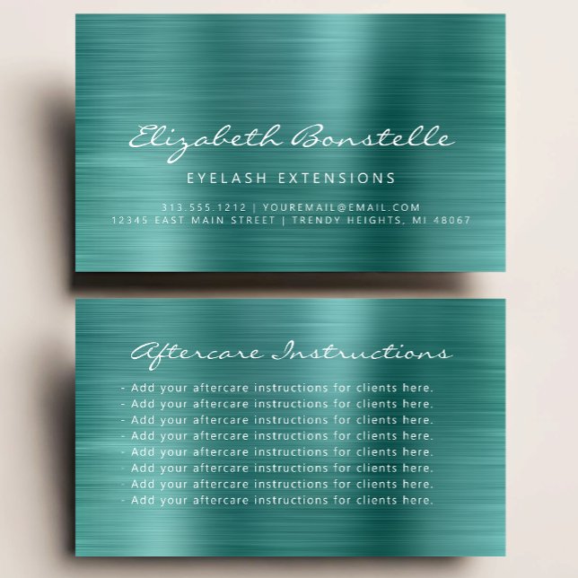 Lash Aftercare Instructions Teal Green Metallic Business Card (Creator Uploaded)