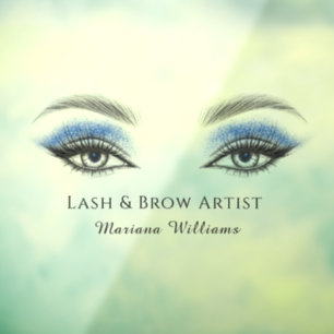 lash and brow artist, beauty salon blue glitters window cling
