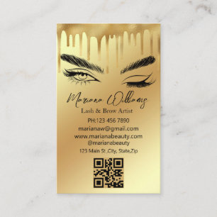 lash and brow artist qr code gold dripping business card