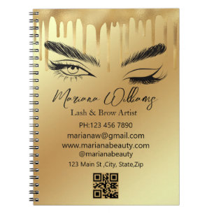  lash and brow artist qr code gold small business notebook
