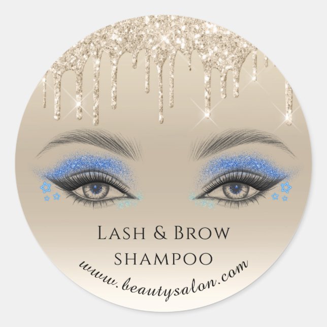 lash and brow shampoo gold glitters business classic round sticker (Front)