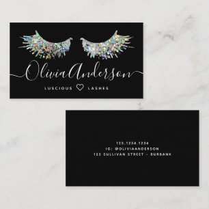 Lash Artist Black Holographic Glitter Business Card