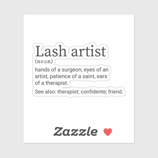 Lash Artist Definition, Lash Tech, Lash Artist (Sheet)