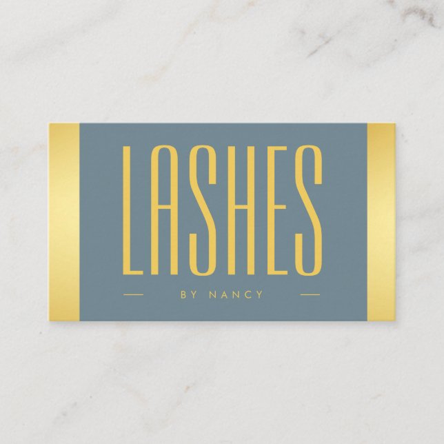 Lash Artist Dusty Blue And Gold Logo QR Code Business Card (Front)