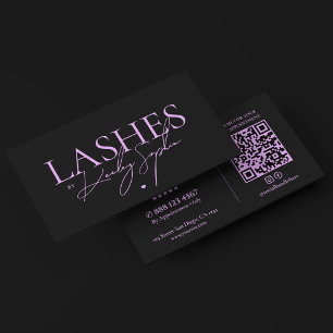 Lash Artist Minimal Black Purple Monogram Business Card