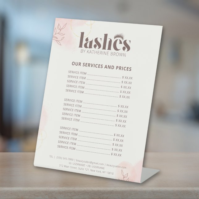 Lash Artist Price List Eyelash Extension Services Pedestal Sign (Lash Artist Price List Eyelash Extension Services Pedestal Sign)