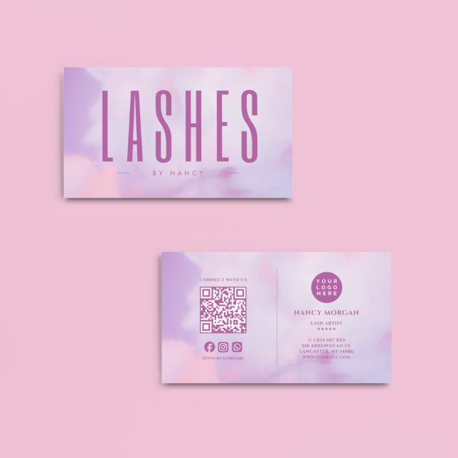 Lash Artist QR Code & Logo Purple Holographic  Business Card (Creator Uploaded)