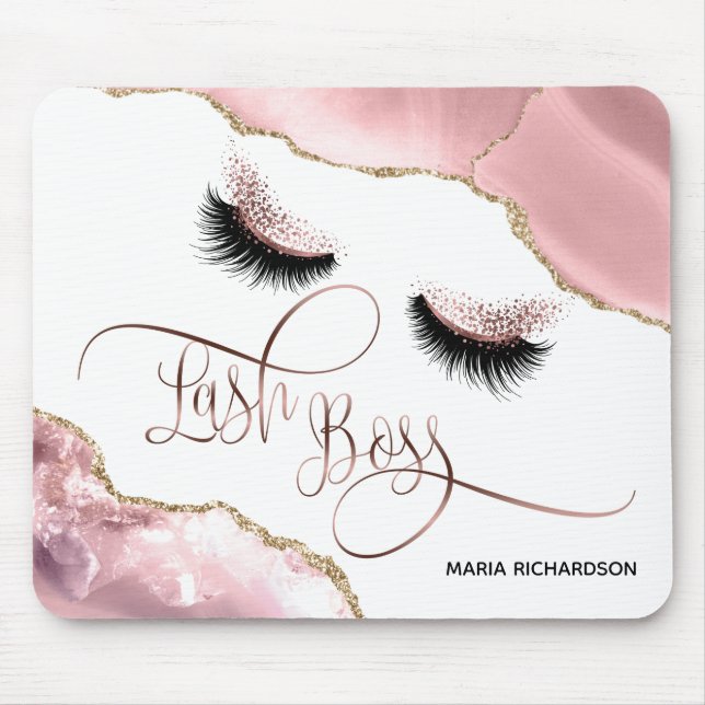 Lash Boss Makeup Eyebrow Eyes Lashes Blush pink Mouse Mat (Front)