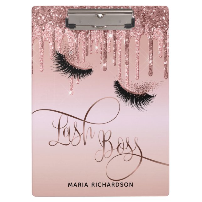 Lash Boss Makeup Eyebrow Eyes Lashes Dripping Gold Clipboard (Front)