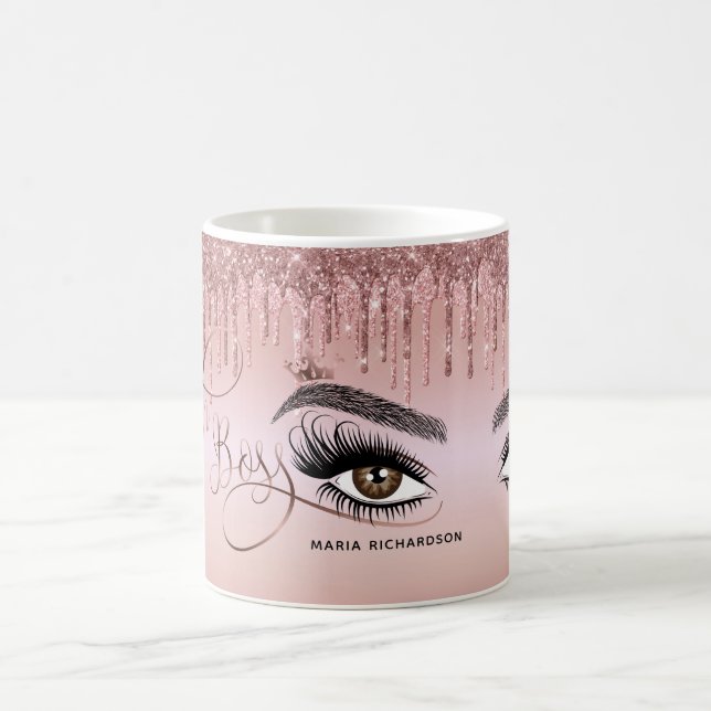 Lash Boss Makeup Eyebrow Eyes Lashes Dripping Gold Coffee Mug (Center)