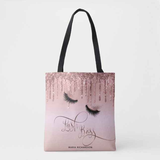 Lash Boss Makeup Eyebrow Eyes Lashes Dripping Gold Tote Bag (Front)