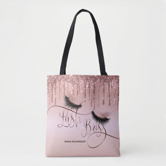 Lash Boss Makeup Eyebrow Eyes Lashes Dripping Gold Tote Bag (Front)