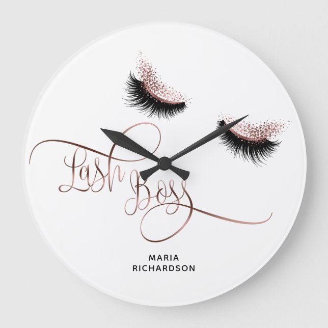 Lash Boss Makeup Eyebrow Eyes Lashes Rose Gold Large Clock (Front)
