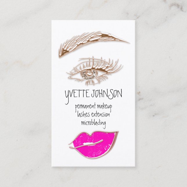 Lash Brow Makeup Artist QRCode Rose Pink Lips Business Card (Front)