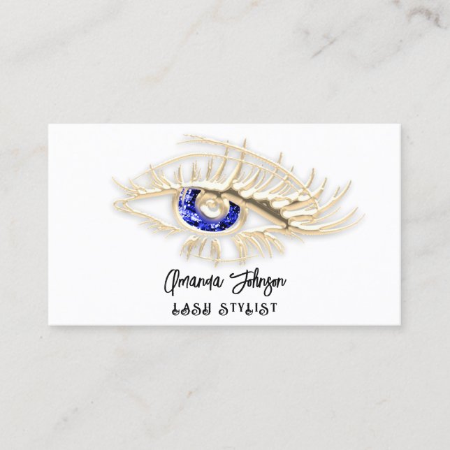 Lash Brow Makeup Logo White Blue Eye Qr Code Gold Business Card (Front)
