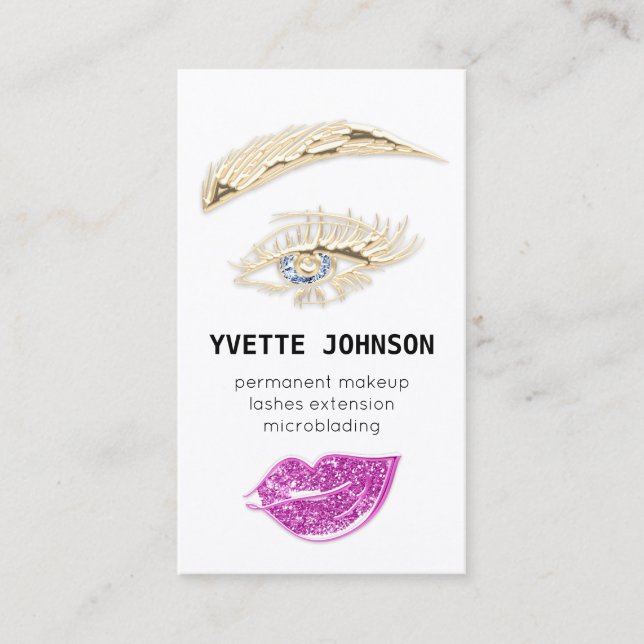 Lash Brow Permanent Makeup Logo QR Code Blue Pink Business Card (Front)