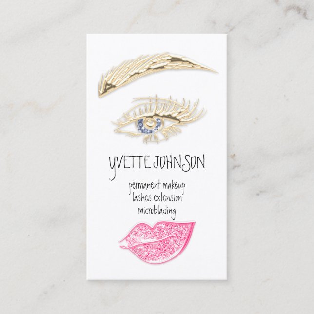 Lash Brow Permanent Makeup Logo QR Code Gold Pink Business Card (Front)