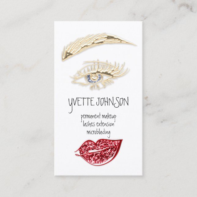 Lash Brow Permanent Makeup Logo QR Code Red Lips Business Card (Front)