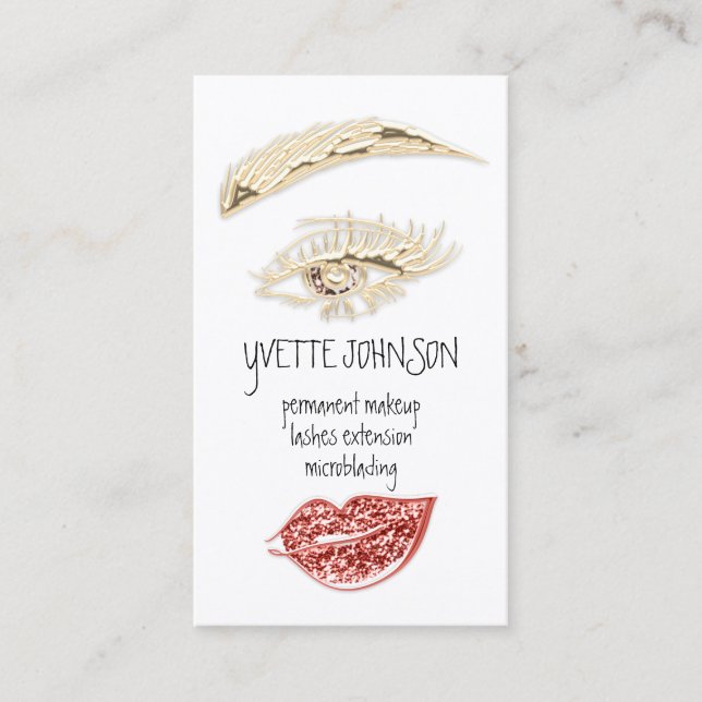 Lash Brow Permanent Makeup Logo QR Red Kiss Lip Business Card (Front)