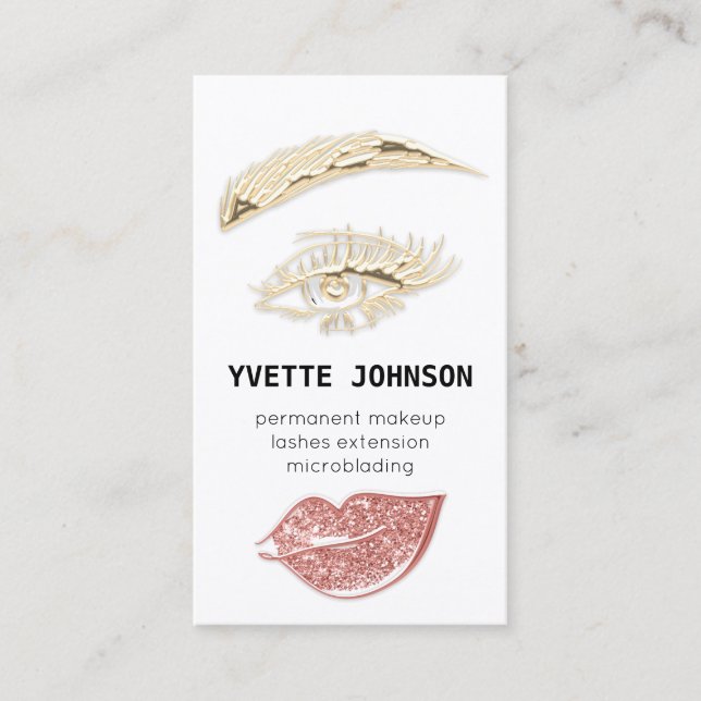 Lash Brow Permanent Makeup Logo QRCode GlitterRose Business Card (Front)