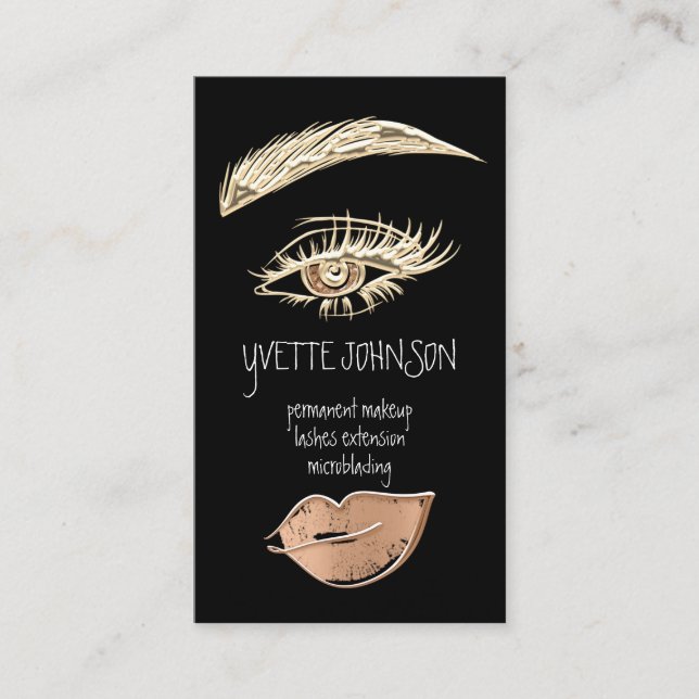 Lash Brow Permanent Makeup Logo QRCode Gold Copper Business Card (Front)