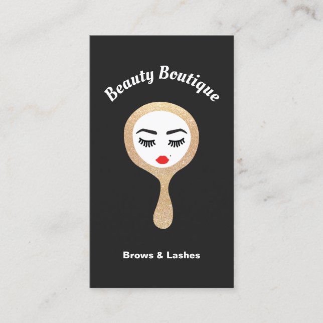 Lash & Brows Gold Glitter Mirror Makeup Artist Business Card (Front)
