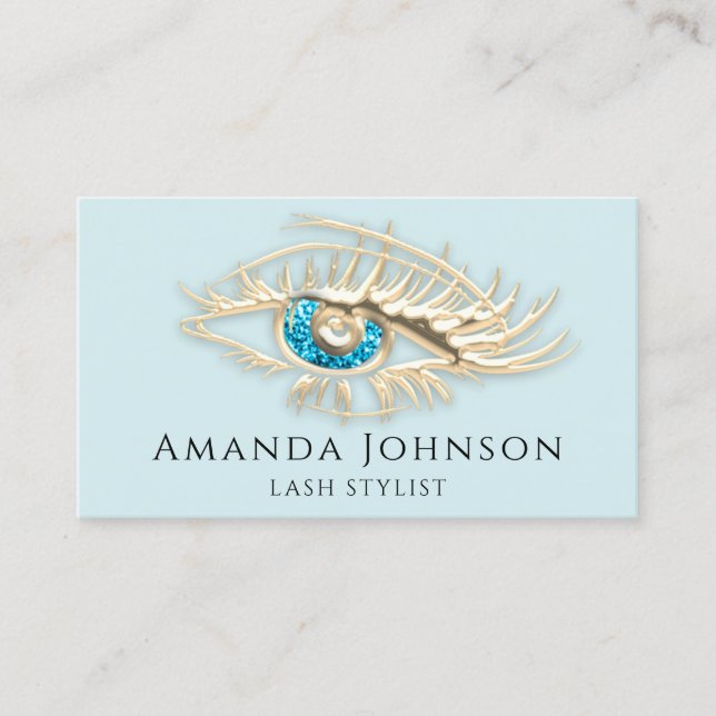 Lash Brows Makeup Logo Blue Eye Qr Code Pink Blue Business Card (Front)