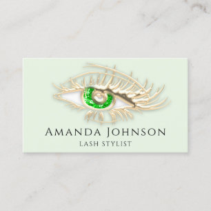 Lash Brows Makeup Logo Green Eye Qr Code Gold  Business Card