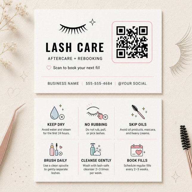 Lash Care Pink Minimal QR Salon Insert (Creator Uploaded)