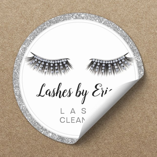 Lash Cleaner Eyelash Extensions Silver Glitter Classic Round Sticker (Creator Uploaded)