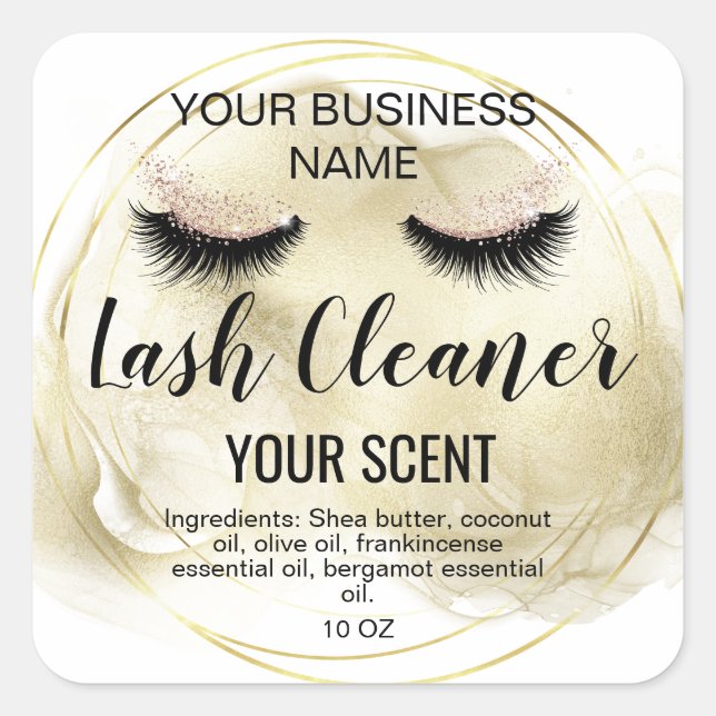 lash cleaner gold blush pink classic  square  squa square sticker (Front)
