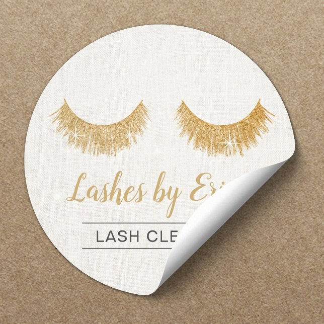 Lash Cleaner Gold Eyelash Extensions Elegant Linen Classic Round Sticker (Creator Uploaded)