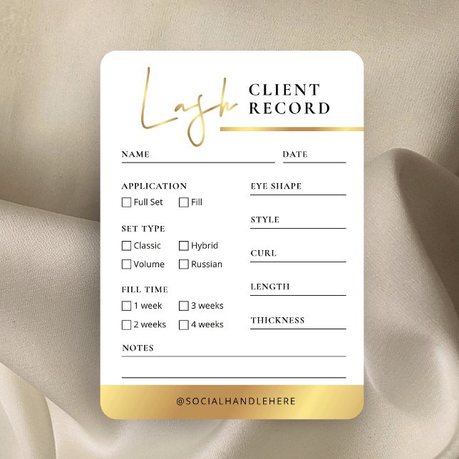 Lash Client Record Form White & Gold Lashes Salon Business Card (Creator Uploaded)
