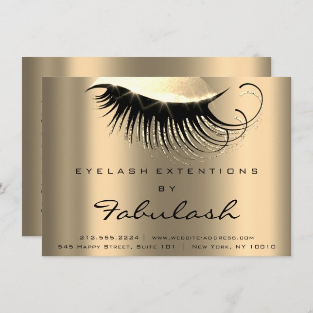 Lash Extension Aftercare Instruction Champaig Gold Invitation (Front/Back)