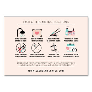 Lash Extension Aftercare Instructions Care Card