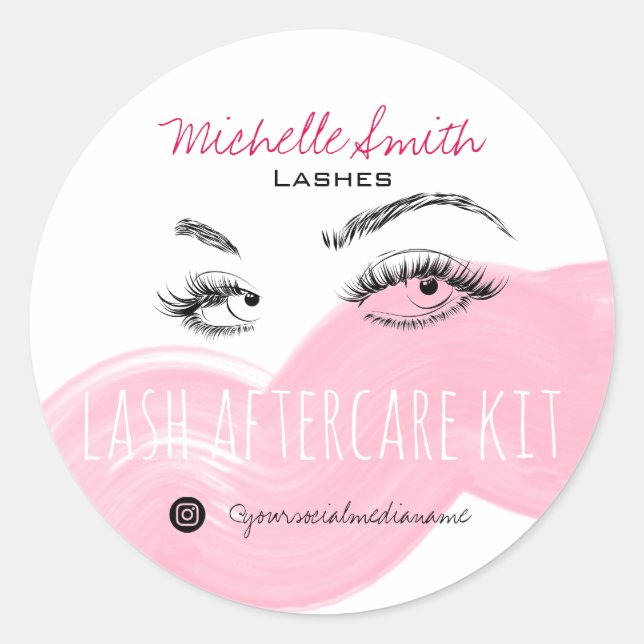 Lash extension Lashes Brow Pink Lash Aftercare Kit Classic Round Sticker (Front)