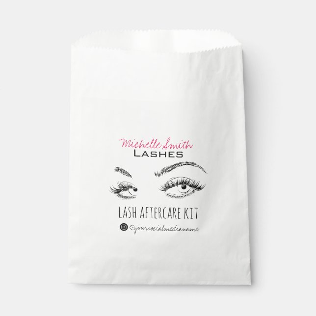 Lash extension Lashes Brow Pink Lash Aftercare Kit Favour Bags (Front)