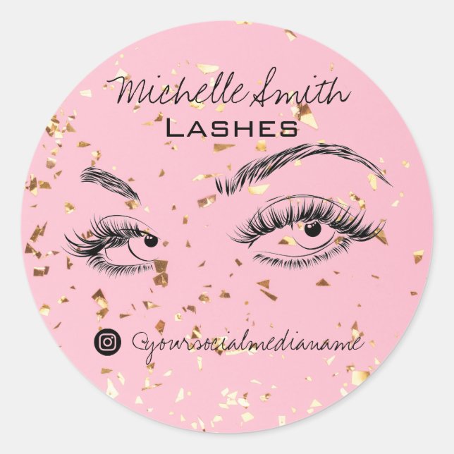 Lash extension Lashes Gold Glitter Aftercare Kit Classic Round Sticker (Front)