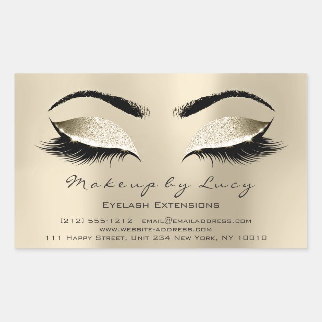 Lash Extension Makeup Beauty Champaigne Glitter Rectangular Sticker (Front)