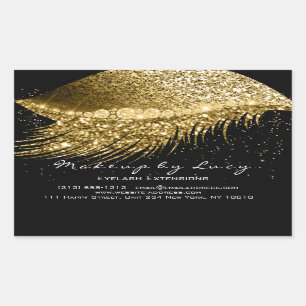 Lash Extension Makeup Beauty Gold Confetti Black Rectangular Sticker