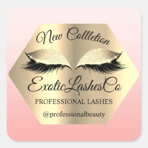 Lash EXTENSION Packaging Makeup Gold Eyes Blush Square Sticker
