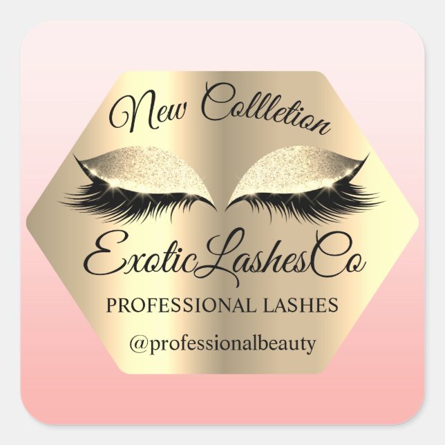 Lash EXTENSION Packaging Makeup Gold Eyes Blush Square Sticker (Front)