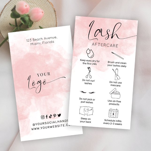 Lash Extensions Aftercare Blush Watercolor Salon Business Card (Creator Uploaded)